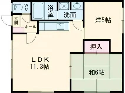 フラット明野(2LDK/1階)の間取り写真