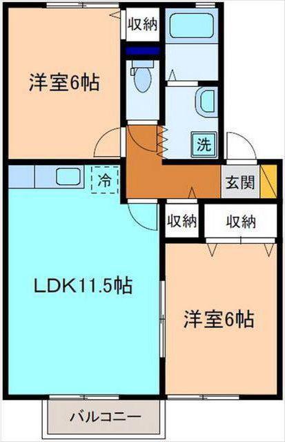 アビタシオン・クレエ(2LDK/2階)の間取り写真