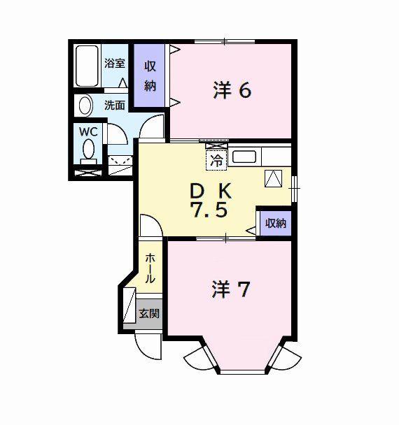 グレースコート2(2DK/1階)の間取り写真