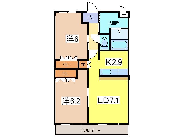 まほらま2番館(2LDK/1階)の間取り写真