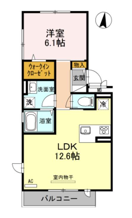レフィナードKHY II棟(1LDK/2階)の間取り写真