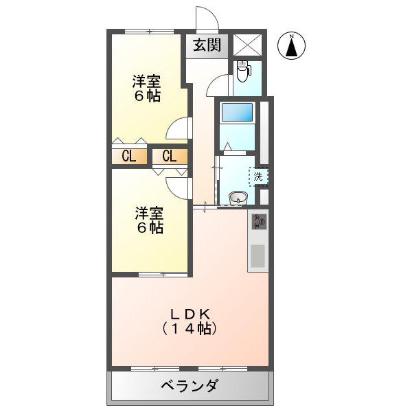 ハイツ南(2LDK/4階)の間取り写真