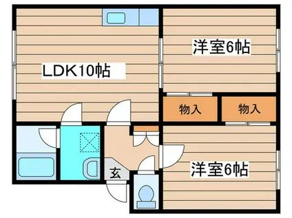 ツインハイツB(2LDK/2階)の間取り写真