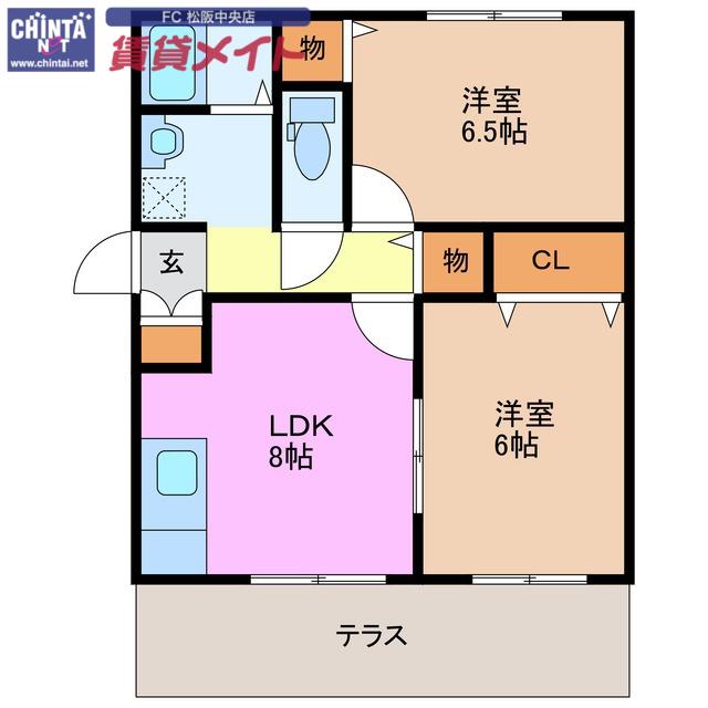 和み D棟(2DK/1階)の間取り写真