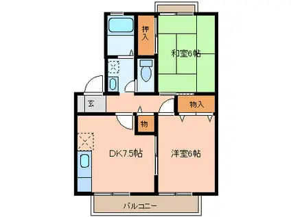 PARCROSETTEII番館(2DK/2階)の間取り写真