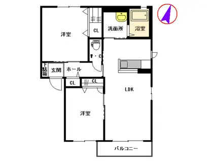 MASTメゾン戸坂B(2LDK/2階)の間取り写真
