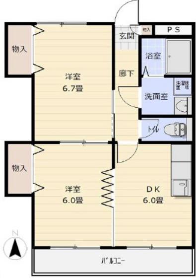 ベルカント辰巳(2DK/3階)の間取り写真