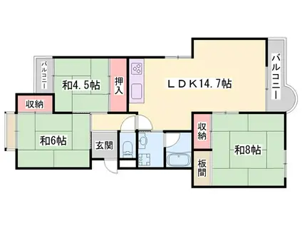 第ニ恵美酒マンション(3LDK/4階)の間取り写真