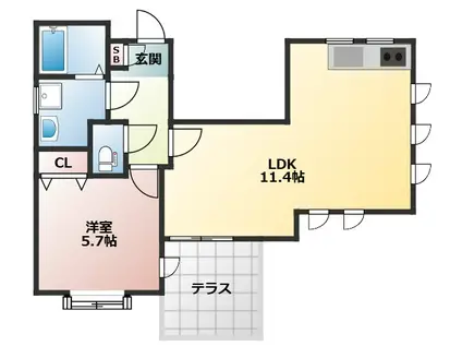 南町 PARK SIDE LODGEB棟(1LDK/1階)の間取り写真