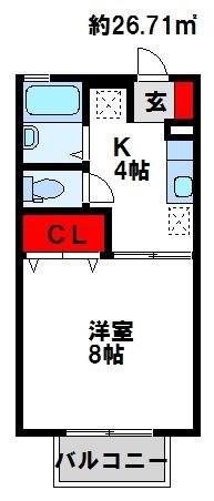 ファーネス水巻A棟(1K/2階)の間取り写真