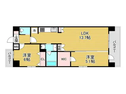 スプランディッド難波ウエストII(2LDK/4階)の間取り写真