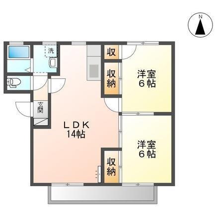スカイラークヒルズ B棟(2LDK/2階)の間取り写真