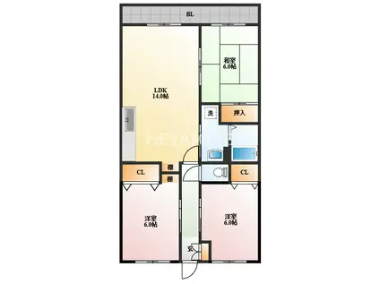 カルディア(3LDK/5階)の間取り写真
