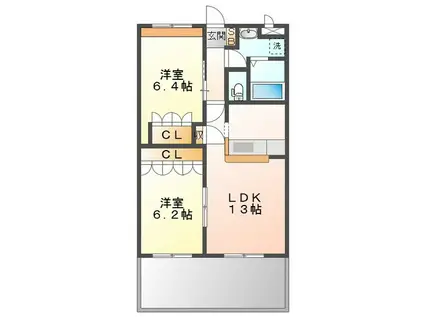 ヴァン パイン コートB棟(2LDK/1階)の間取り写真