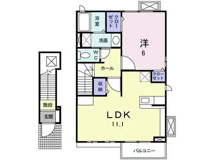 ソレイユ・西口C(1LDK/2階)の間取り写真