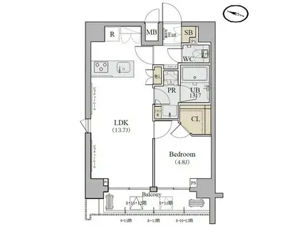 ディームス品川南(1LDK/9階)の間取り写真