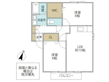 ウイングSASANO B棟(2LDK/2階)の間取り写真
