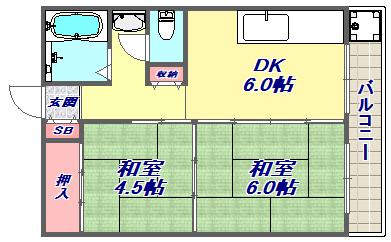 メゾン本山(2DK/4階)の間取り写真