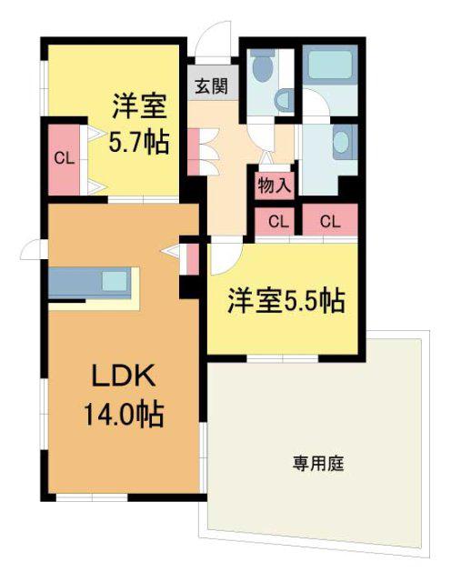フォレナ神戸住吉(2LDK/1階)の間取り写真