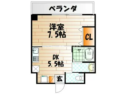 第61川崎ビル(1DK/7階)の間取り写真