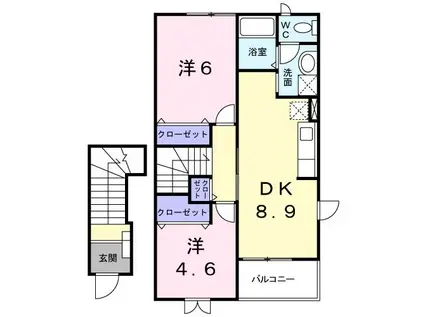 ファミーユ古里B(2DK/2階)の間取り写真