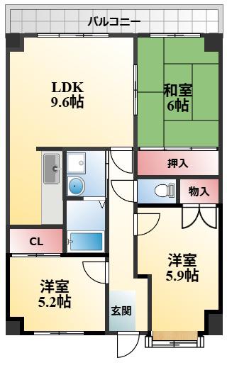 ケントマンション(3LDK/2階)の間取り写真