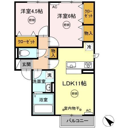 リーブルIIB棟(2LDK/2階)の間取り写真