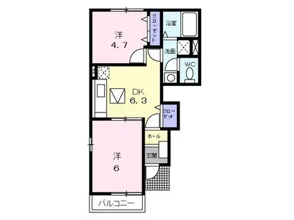 ソル・サリエンテ B(2DK/1階)の間取り写真