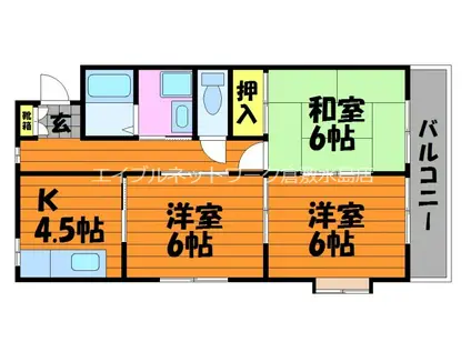 リバティ安原II(3K/1階)の間取り写真