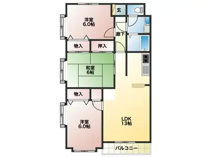 ユトリロキャッスル(3LDK/2階)の間取り写真