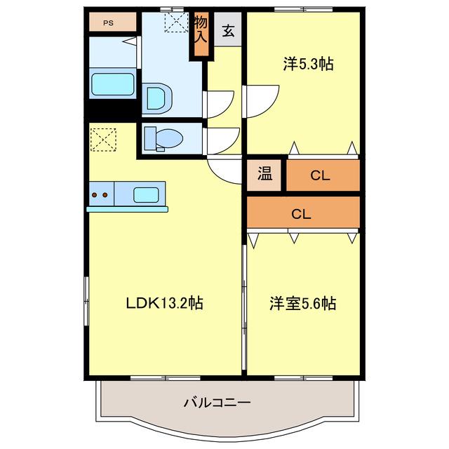 オレンジハウス(2LDK/3階)の間取り写真