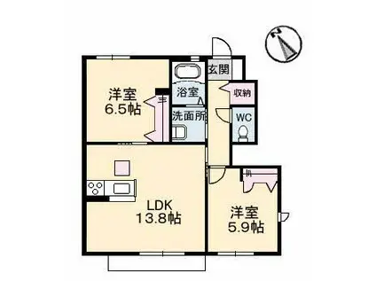 リブランB棟(2LDK/1階)の間取り写真