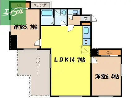 ドエル鳥海(2LDK/12階)の間取り写真
