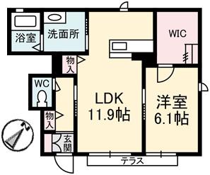 メゾン・ド・ヤスナガ(1LDK/1階)の間取り写真