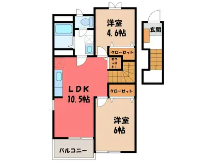 シャン・ド・フルールI(2LDK/2階)の間取り写真