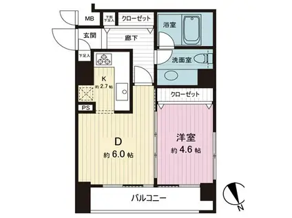 デュオ・スカーラ西新宿(1LDK/3階)の間取り写真