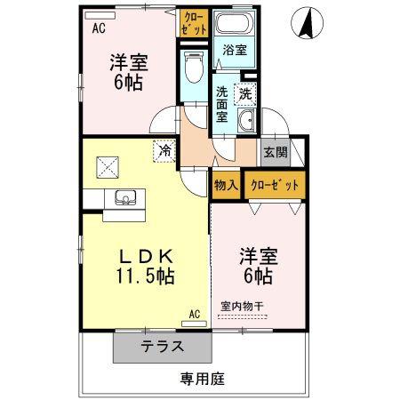 アレズI番館(2LDK/1階)の間取り写真