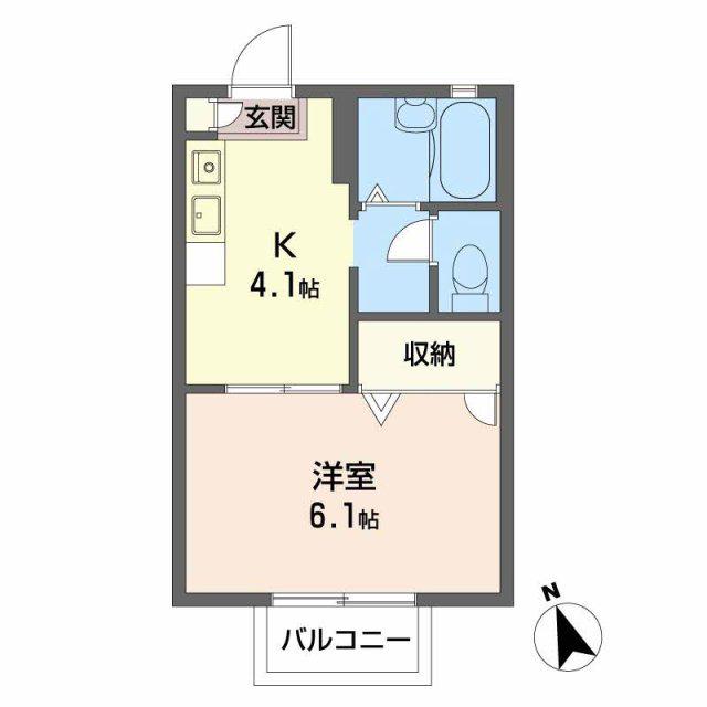 オークタウン書写 D棟(1K/2階)の間取り写真