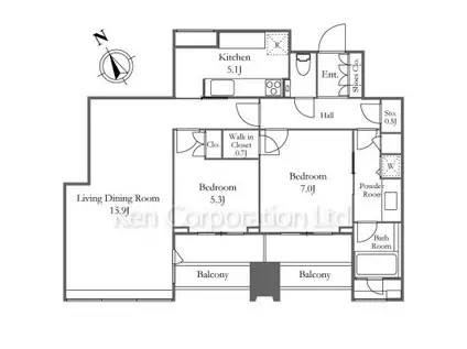 シティタワー麻布十番(2LDK/18階)の間取り写真