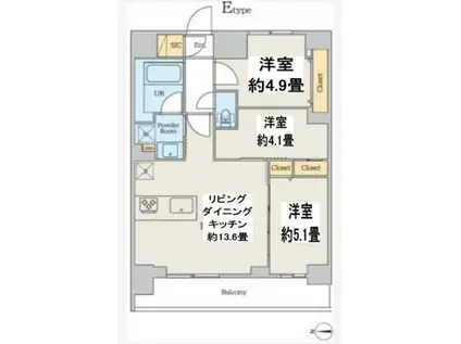 クレストコート本所吾妻橋ノース(3LDK/8階)の間取り写真