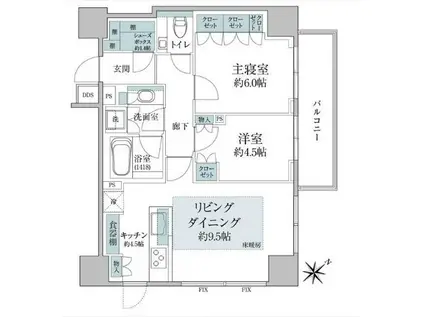パークコート赤坂桜坂(2LDK/11階)の間取り写真