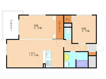 プレステージ福津B(2LDK/3階)の間取り写真