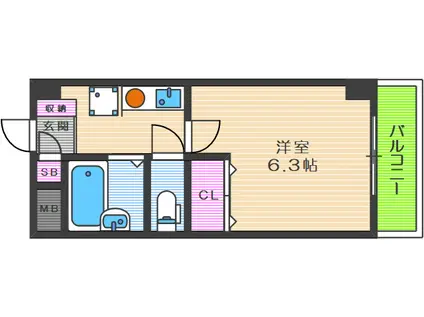 おおきに北梅田サニーアパートメント(1K/7階)の間取り写真