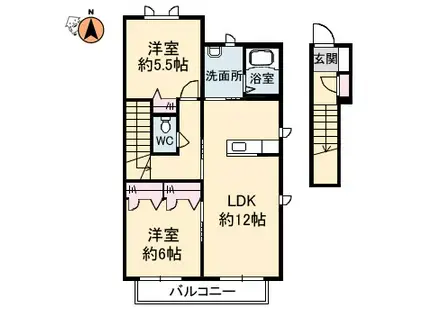 シャルマン高洲 II(2LDK/2階)の間取り写真