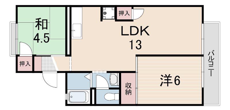 セジュール日野Ⅰ(2LDK/1階)の間取り写真