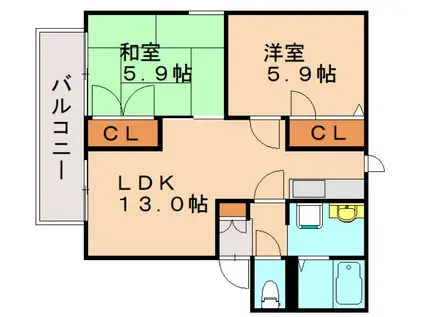メゾンドボヌールII棟(2LDK/1階)の間取り写真