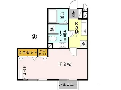 リビオンB(1K/1階)の間取り写真