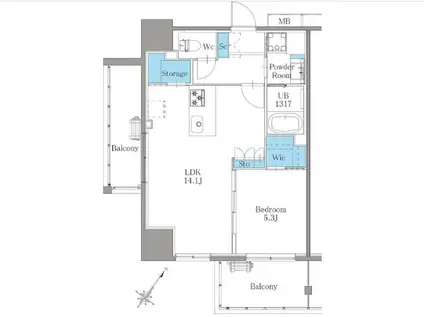 南麻布仙台坂レジデンス(1LDK/2階)の間取り写真