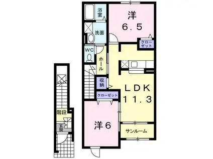 アフロディーティア II(2LDK/2階)の間取り写真