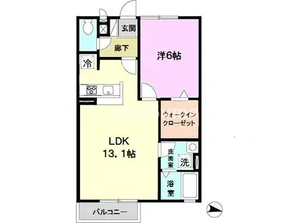 ガーデンコート車 D棟(1LDK/1階)の間取り写真